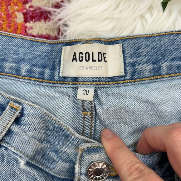 AGOLDE Light Blue Denim Distressed Button Fly Cut Off Jean Shorts 30 - Picture 5 of 8